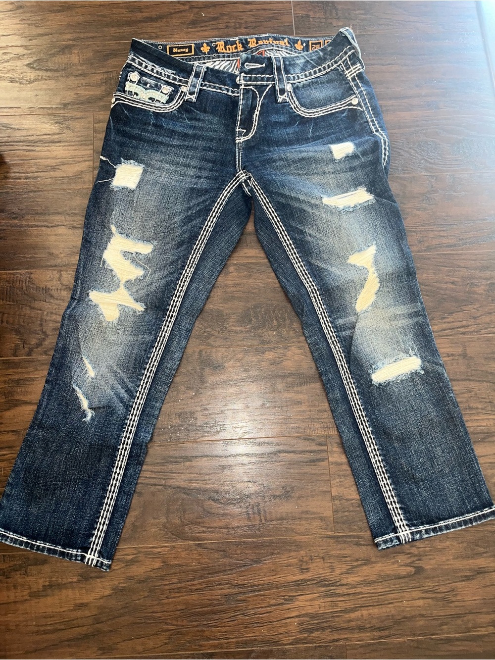 Vintage Y2K Rock Revival Women’s Distressed Indigo Blue Denim Jeans